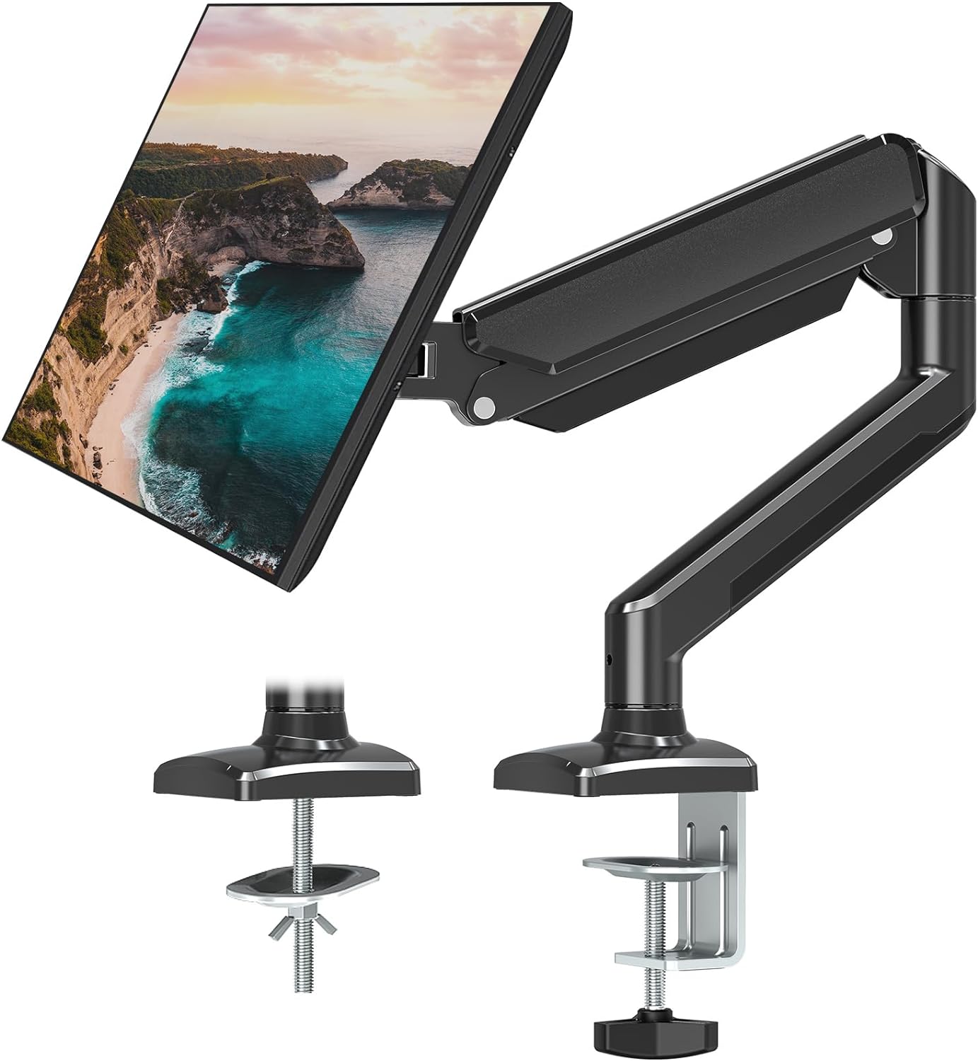 Suporte para monitor PROLABORE. Monitores de 10 a 24. Pedestal com  bandeja. Ajuste de altura. Ergonômico. Aço. Preto.