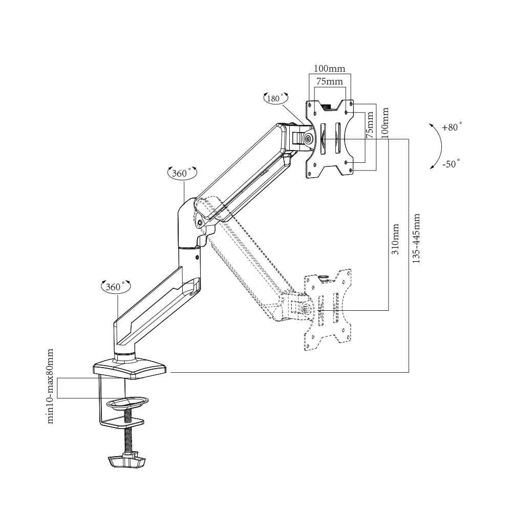 Soporte Monitor Ergonómico Hanma 10 A 32 Pulgadas