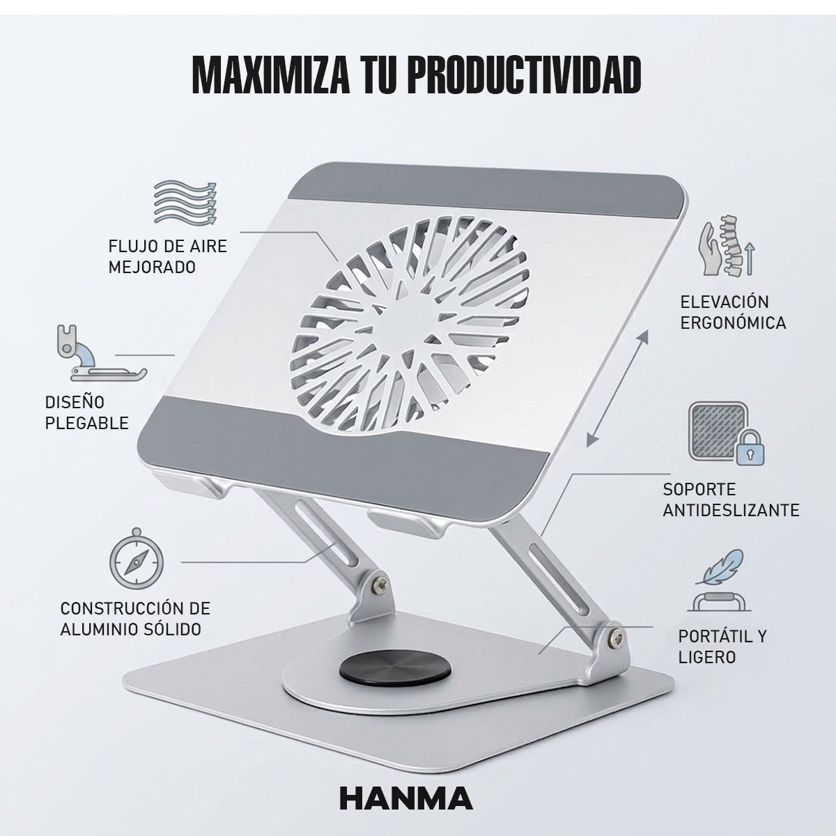 Soporte Laptop 360° Ventilador Plegable