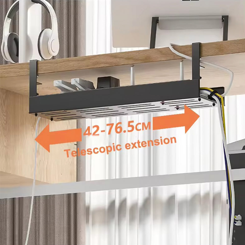 Organizador De Cables Para Escritorio - 2 Bandejas Metálicas, Con Bridas Y Tornillos, Gestión De Cables