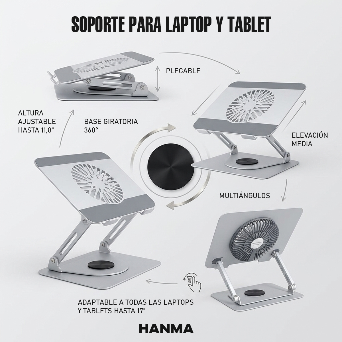 Soporte Laptop 360° Ventilador Plegable