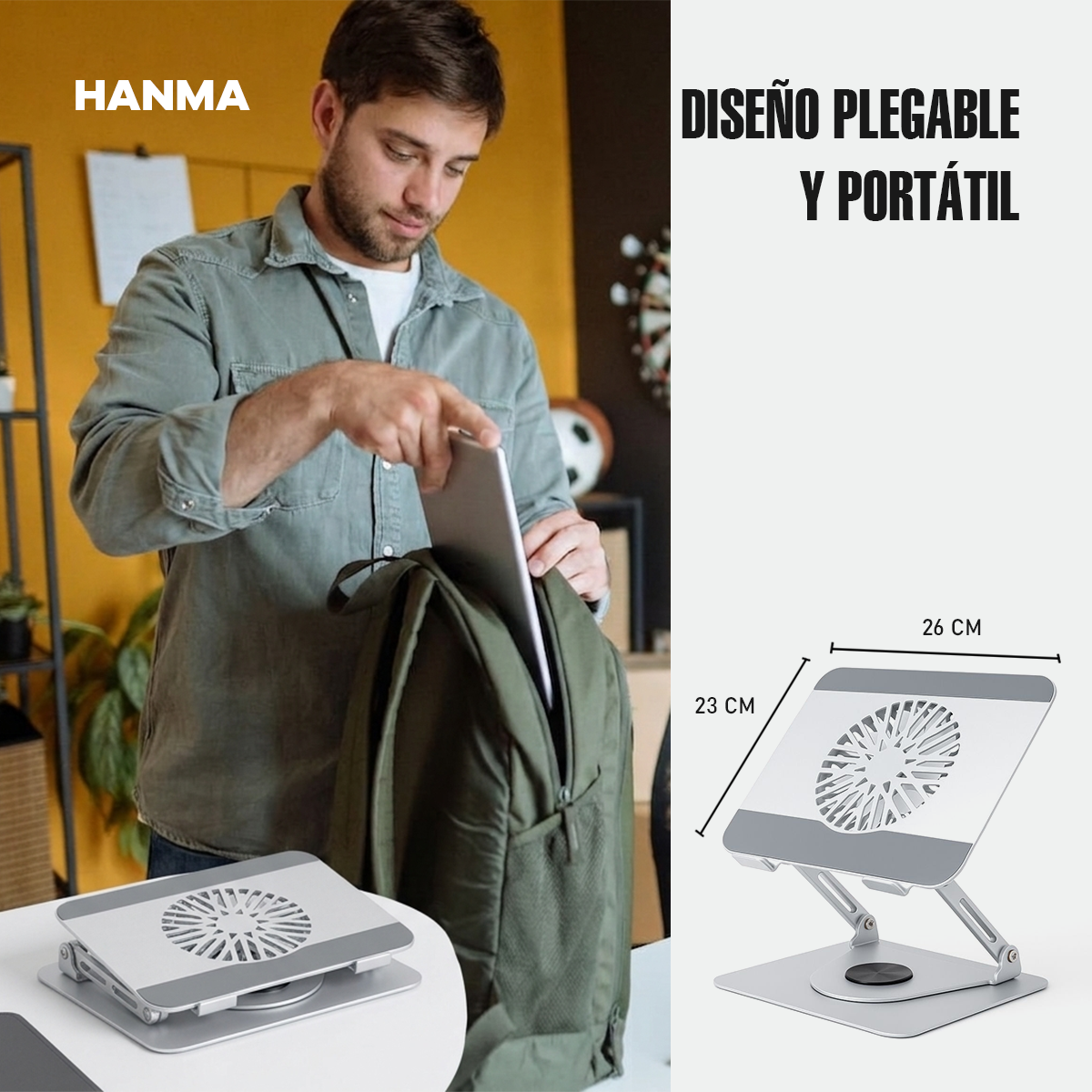 Soporte Laptop 360° Ventilador Plegable