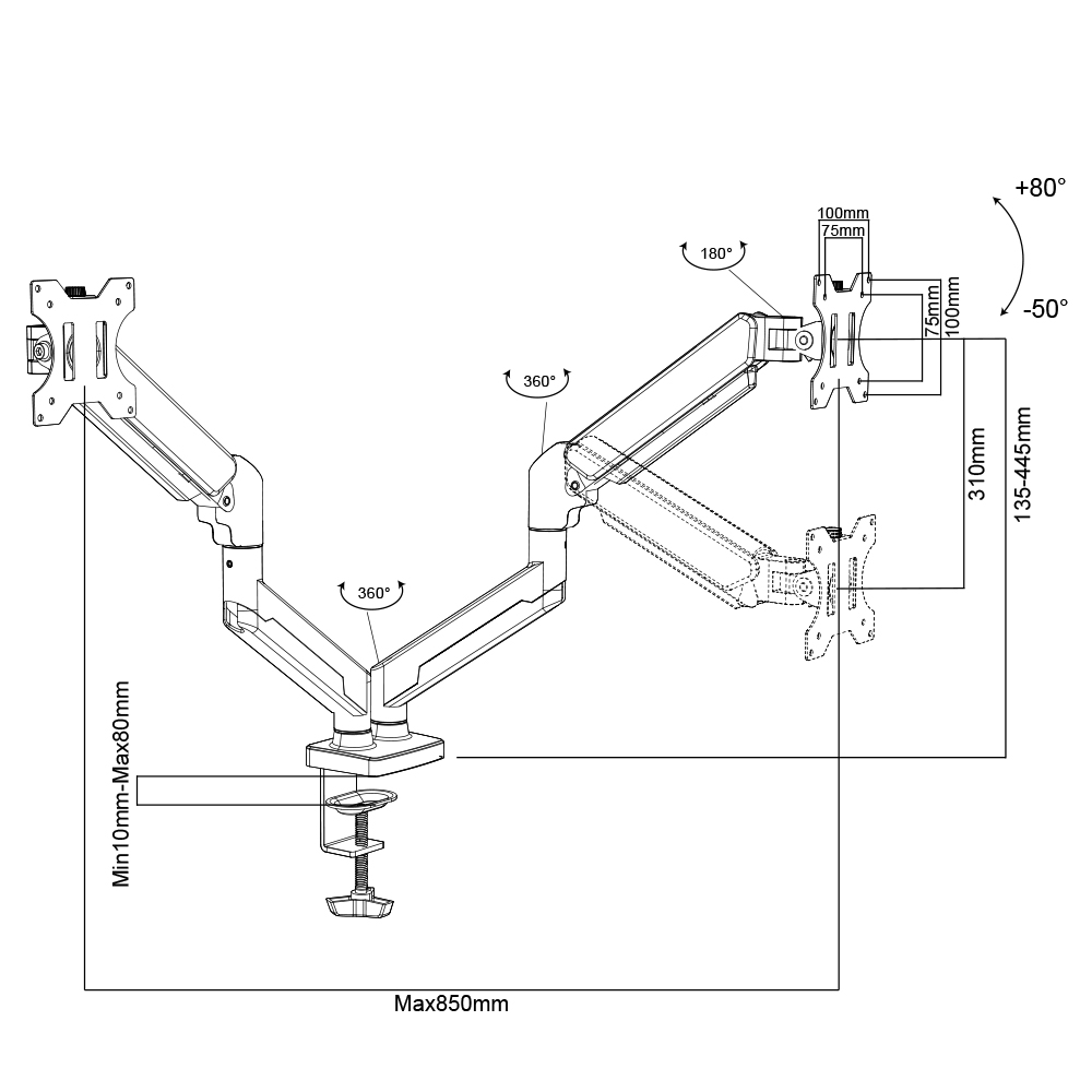 Soporte Para 2 Monitores Ergonómico 10 A 32 Pulgadas