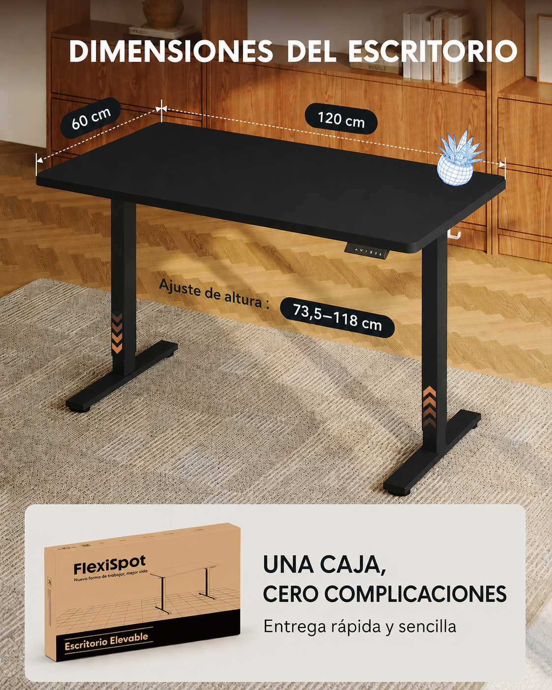 Escritorio Electrico Flexispot EN1 Regulable Negro